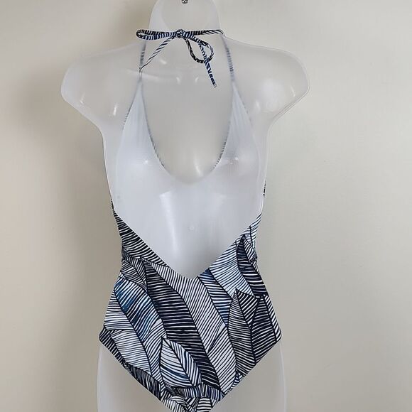 Onia Nina Halter Style One Piece Swimsuit lndigo Leaf print - Picture 5 of 7